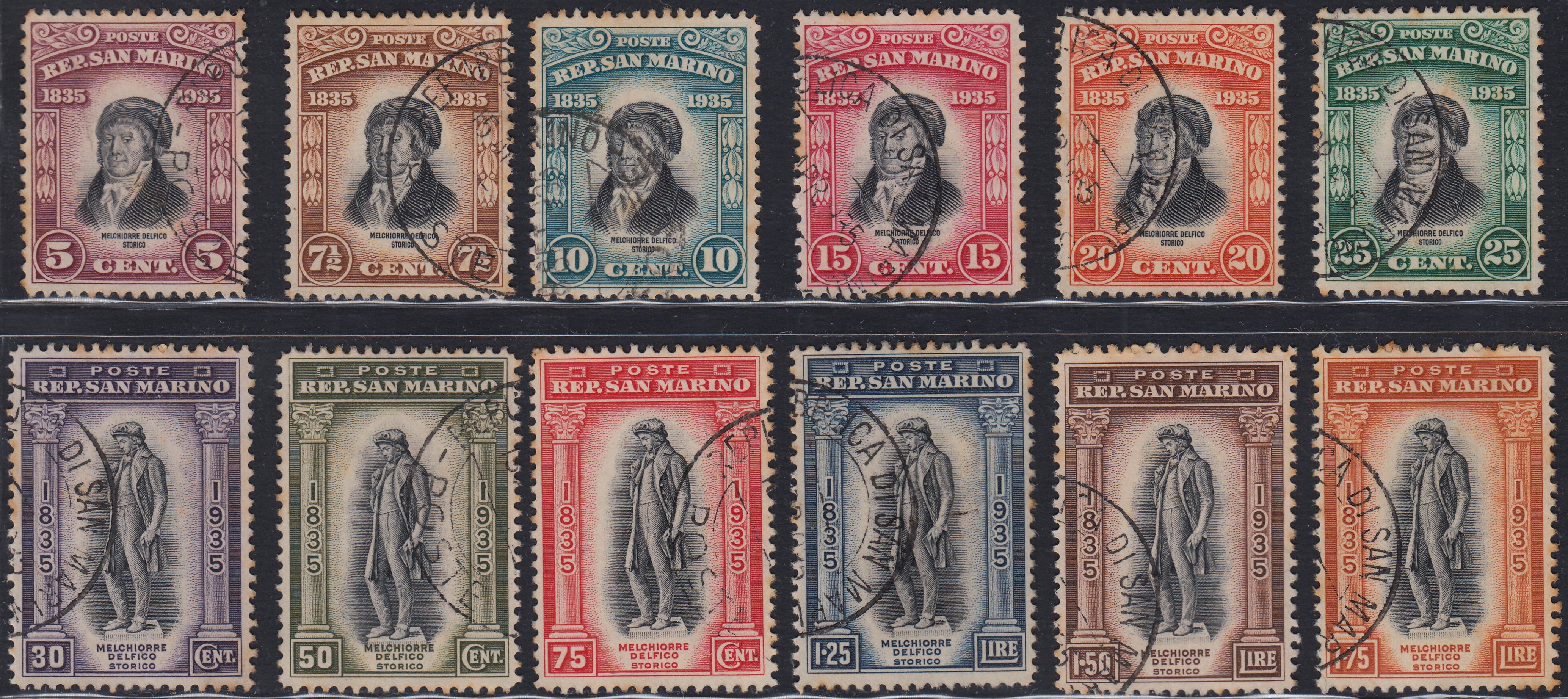 RM10_95 - 1935 - Centenario della morte di Melchiorre Delfico, serie completa di 12 valori usati (193/204)