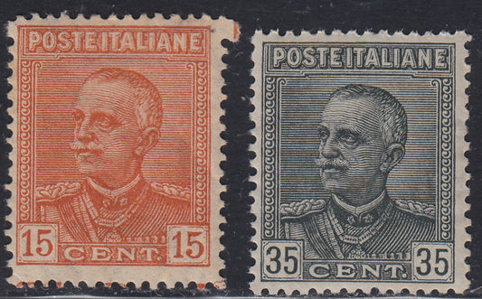 RN229 - 1929 - Parmeggiani type in changed colors and values, c. 15 orange and c. 35 new slates with intact rubber (240/241)