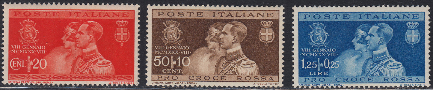 RN235 - 1930 - Wedding of Prince Umberto, complete set of three new stamps with intact rubber (269/271)