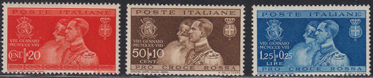 RN235 - 1930 - Wedding of Prince Umberto, complete set of three new stamps with intact rubber (269/271)