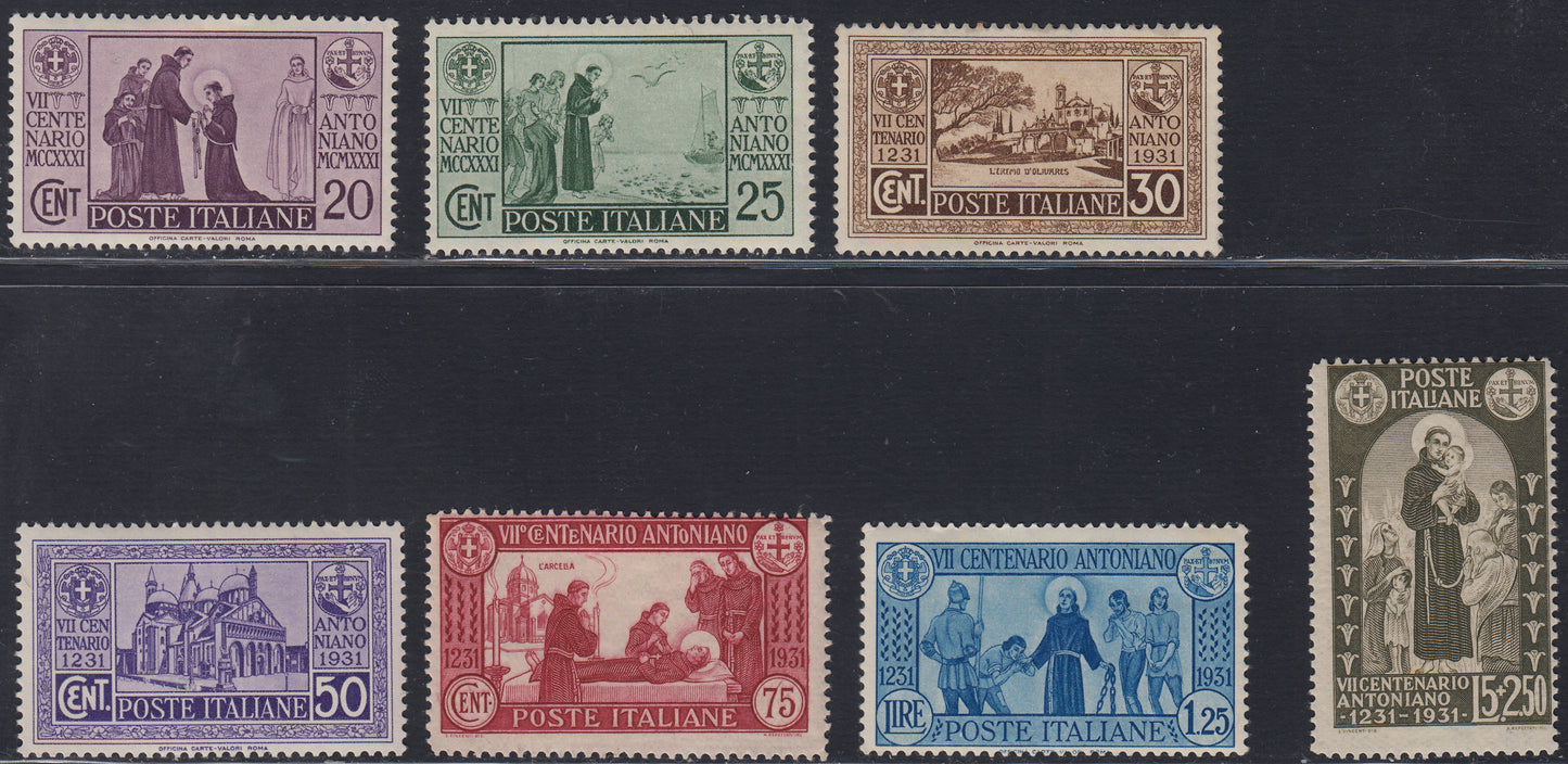 RN241 - 1931- 7th centenary of the death of St. Anthony of Padua, complete set of seven new intact rubber values ​​(292/298)