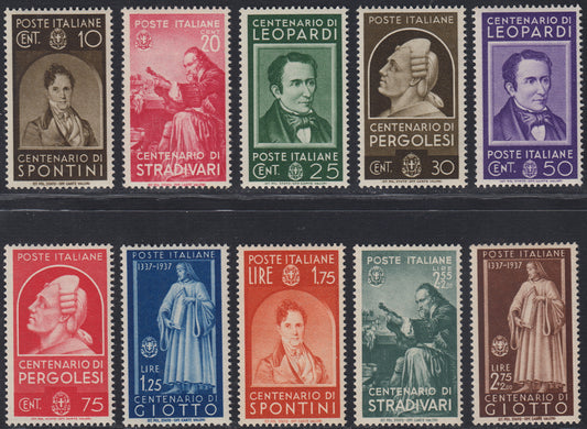 RN276 - 1937 - Centenaries of illustrious men, complete set of 10 new stamps with intact rubber. (426/435)