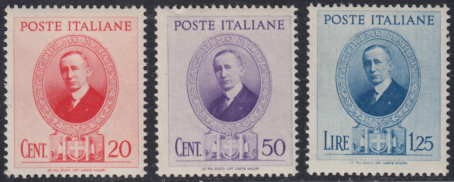 RN279 - 1938 - In honor of Guglielmo Margoni, series of three new examples with intact rubber. (436/8)