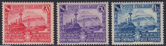 RN283 - 1939 - Centenario delle Ferrovie italiane, serie di tre valori nuova con gomma integra. (449/451)