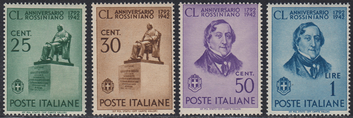 RN291 - 1942 - 150° anniversario della nascita di Gioacchino Rossini serie di quattro valori nuova con gomma integra. (466/469)