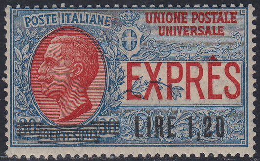 RN312 - 1921 - Espresso per l'Estero L. 1,20 su 30c. azzurro e rosso nuovo con gomma integra (5)