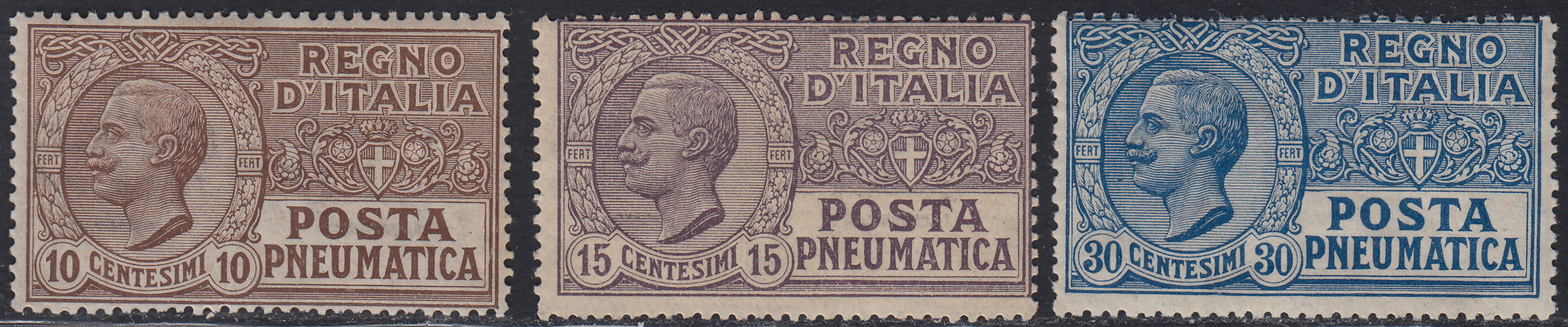 RN321 - 1913/23 - Posta Pneumatica, new set of three values ​​with intact rubber (S1900, 1/3)