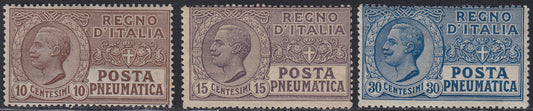 RN321 - 1913/23 - Posta Pneumatica, new set of three values ​​with intact rubber (S1900, 1/3)