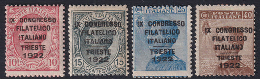 RN345 - 1922 - Congresso Filatelico Italiano Trieste, serie completa dei quattro valori nuova gomma integra (123/126)