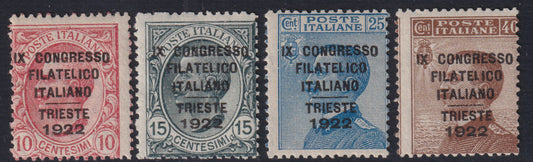 RN346 - 1922 - Congresso Filatelico Italiano Trieste, serie completa dei quattro valori nuova gomma integra (123/126)