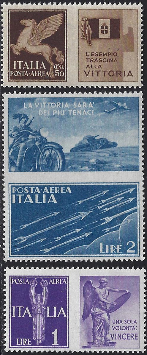 RN356 - 1942 - Propaganda di Guerra, non emessi, serie completa dei tre valori nuovi con gomma intregra (10A/12A).