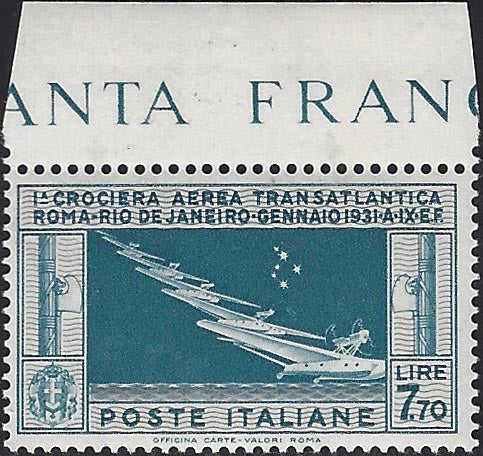 RN357 - 1930 - Crociera Transatlantica del Generale Balbo, L. 7,70 celeste e grigio nuovo con gomma integra (25)