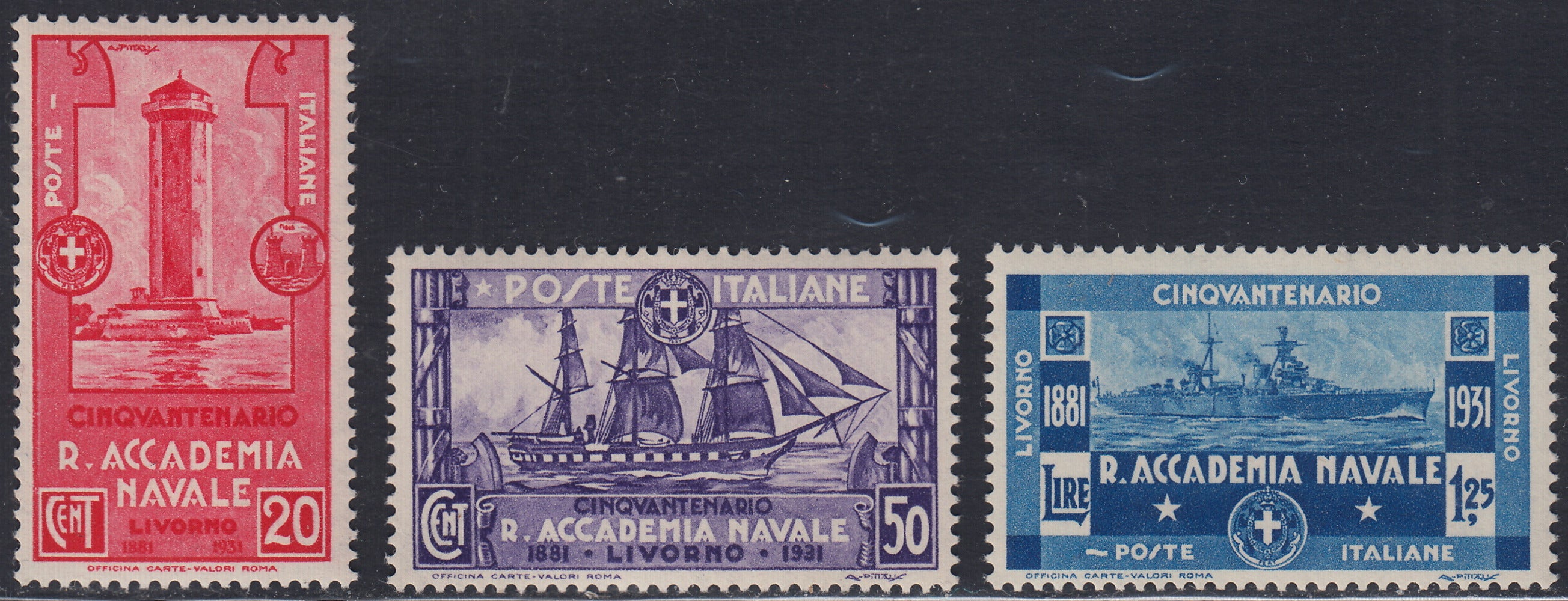 RN391 - 1931 - Accademia Navale, serie completa di tre valori nuova con gomma integra (300/302).