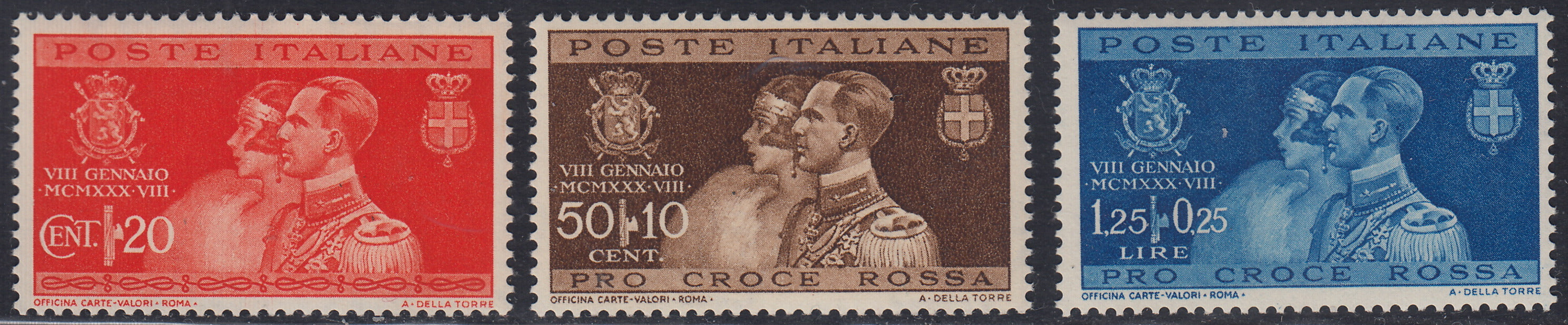 1930 – Virgilio, Ten cuttings of an advertising poster on thick cardboard with a perforated impression printed in black in the outline and diagonally the wording SAGGIO in block capitals.