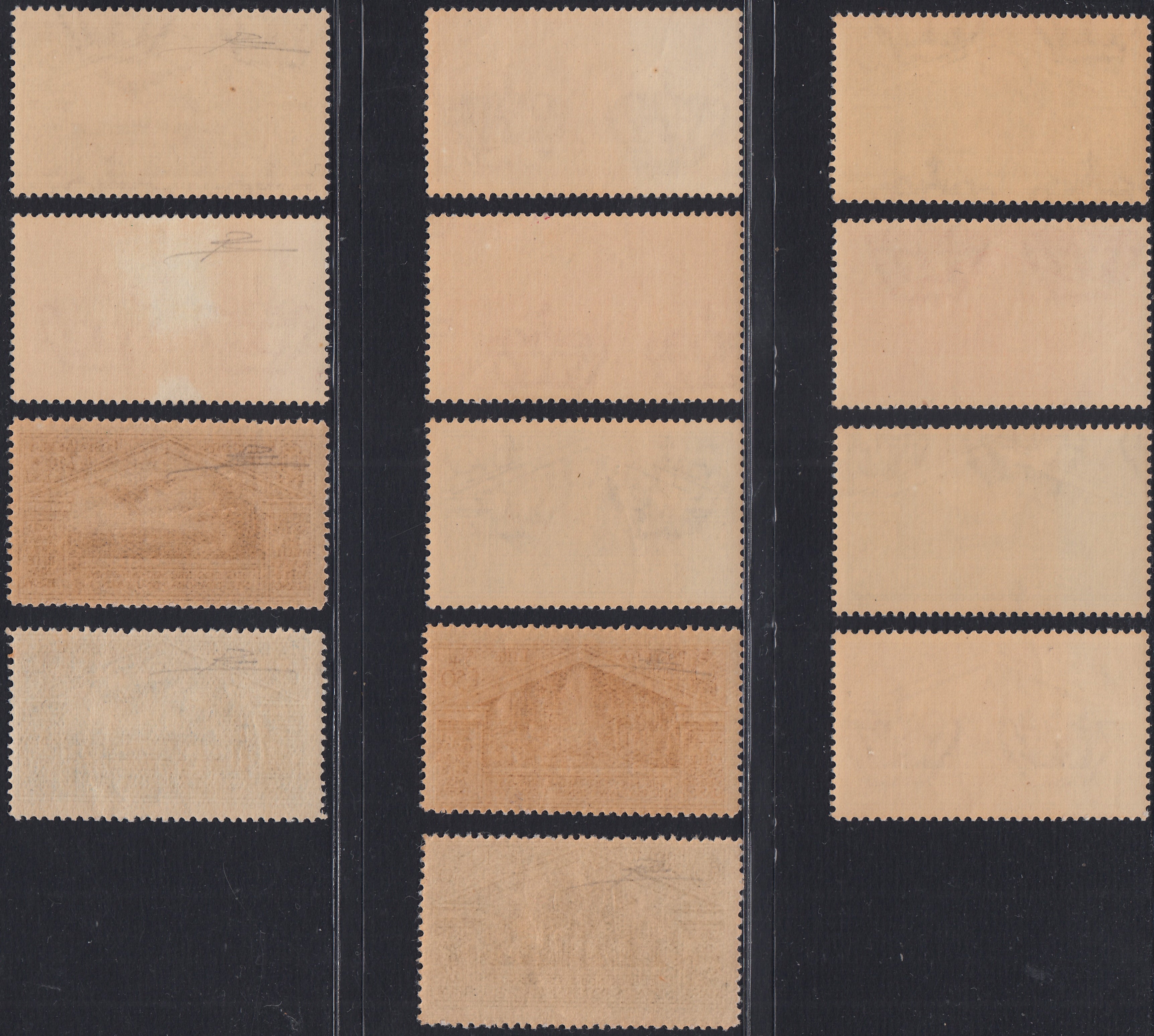 1930 – Virgilio, Ten cuttings of an advertising poster on thick cardboard with a perforated impression printed in black in the outline and diagonally the wording SAGGIO in block capitals.