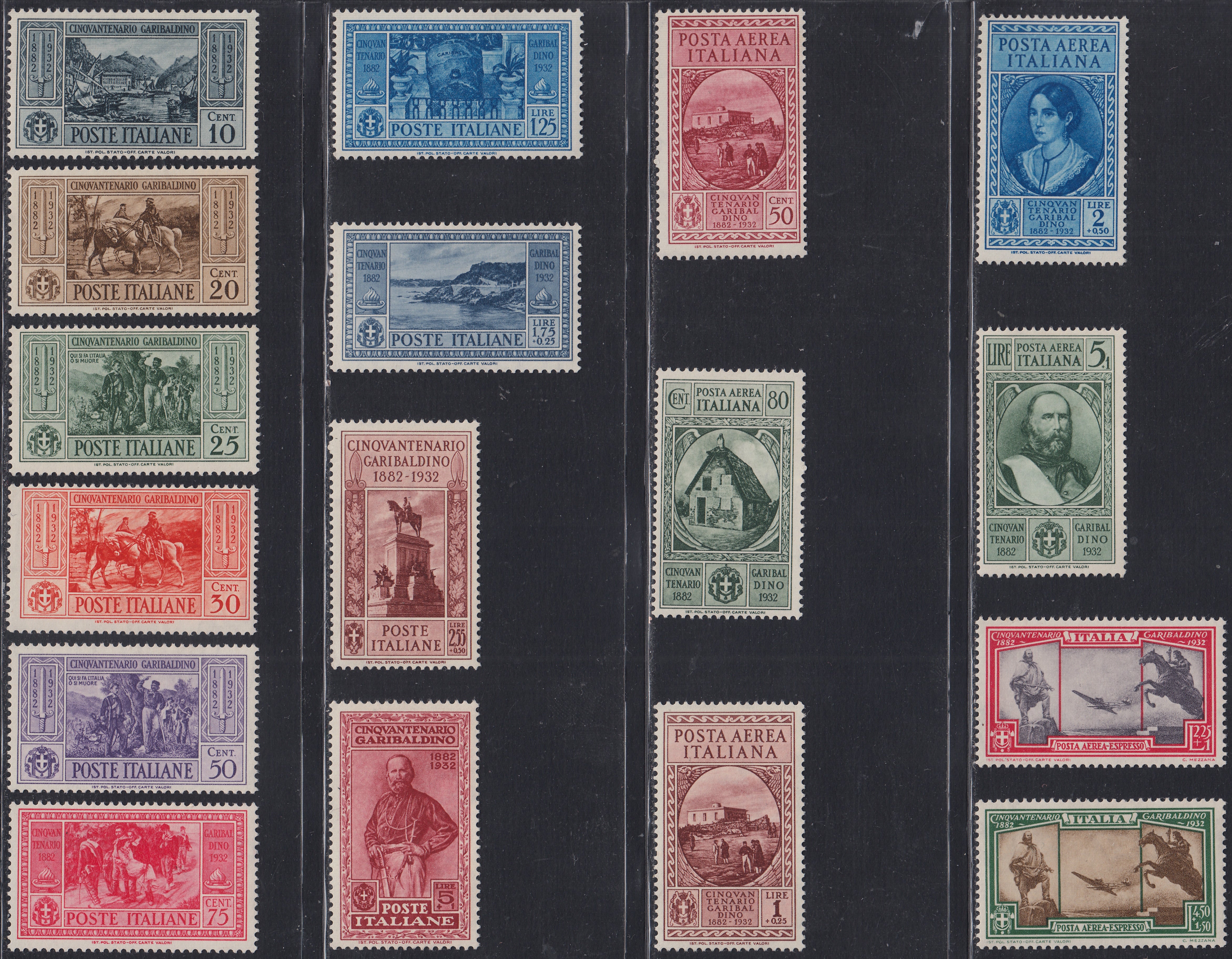 RN247 - 1932 - Fiftieth anniversary of the death of Giuseppe Garibaldi, complete set of 17 new intact rubber values ​​(315/24 + A32/38)