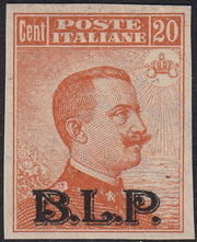 RN179 - 1922/23 - Michetti type stamp of the Kingdom c. 20 orange, light blue overprint BLP lithographic type II, new with intact gum (7)