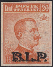RN179 - 1922/23 - Michetti type stamp of the Kingdom c. 20 orange, light blue overprint BLP lithographic type II, new with intact gum (7)