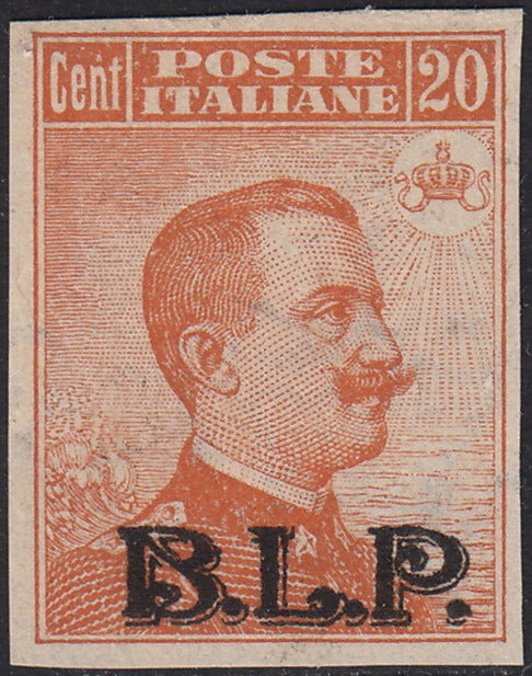 RN179 - 1922/23 - Michetti type stamp of the Kingdom c. 20 orange, light blue overprint BLP lithographic type II, new with intact gum (7)