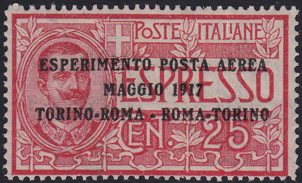 RN456 - 1917 - Espermento di Posta Aerea, soprrastapa su Espresso c. 25 rosso nuovo gomma originale (1)