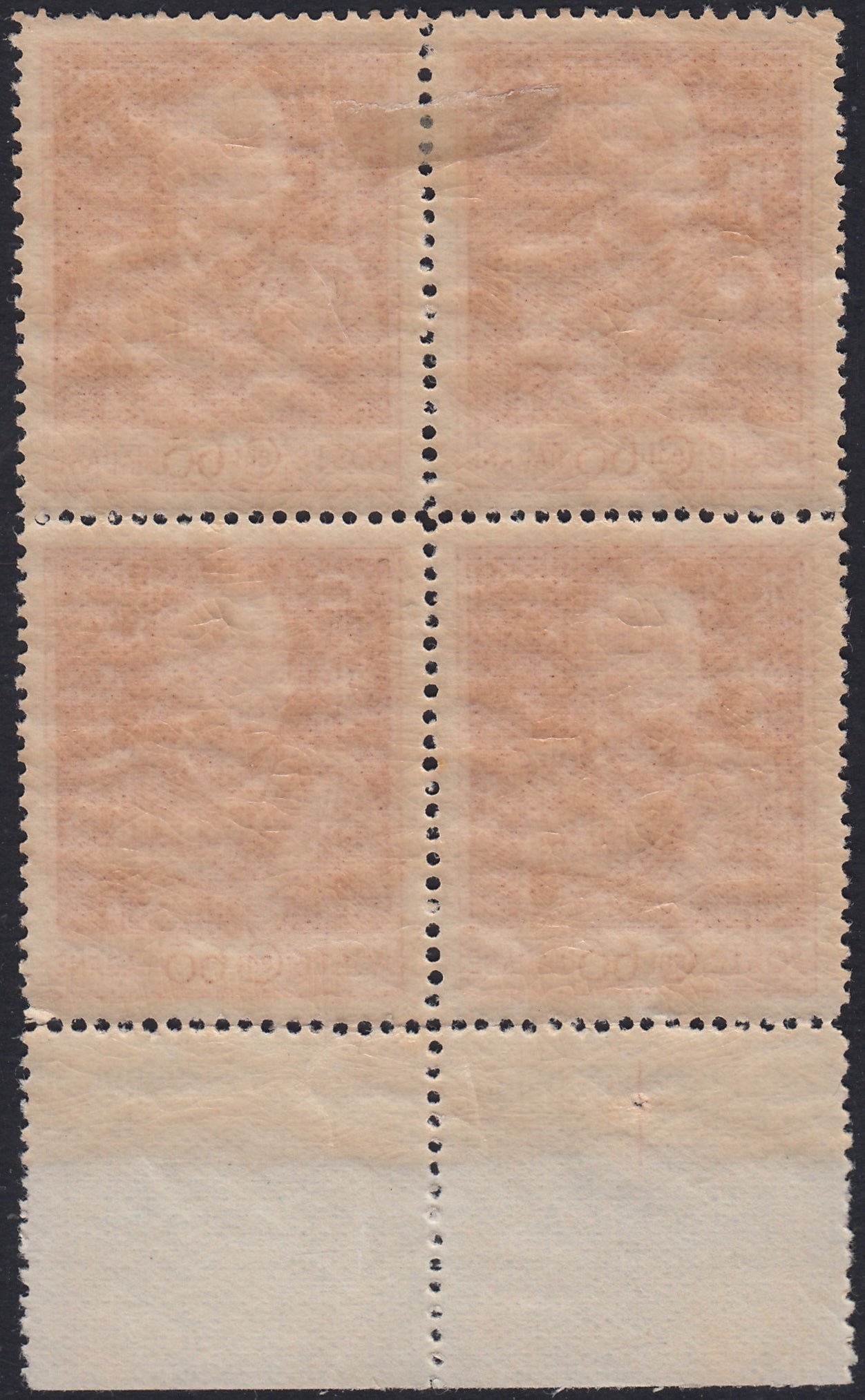 RN457_3 - 1925/26 - Regno d'Italia, Giubileo del Re, c. 60 rosso bruno dentellatura 13 1/4 quartina gomma originale (186a)