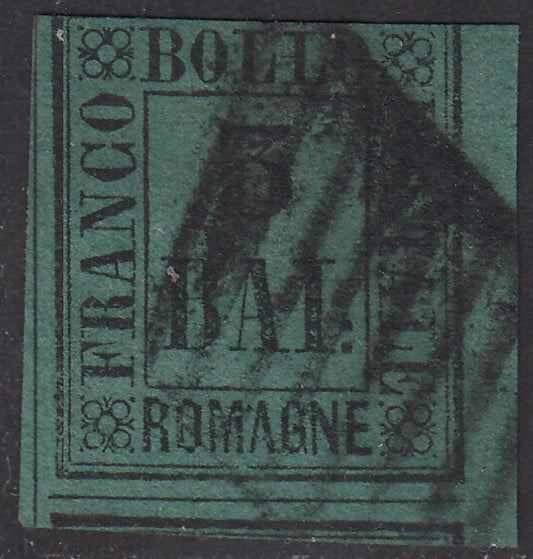 ROM23 - 1859 - Cifra in un rettangolo 3 baj verde scuro usato con annullo originale (4)