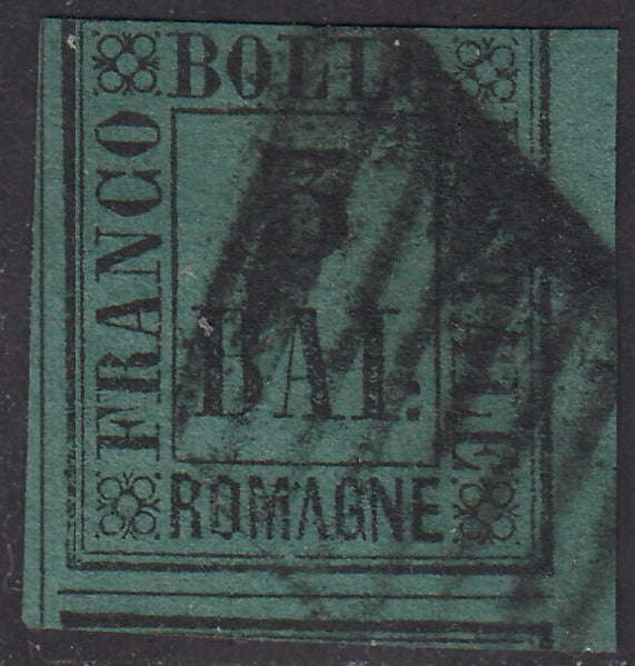 ROM23 - 1859 - Cifra in un rettangolo 3 baj verde scuro usato con annullo originale (4)