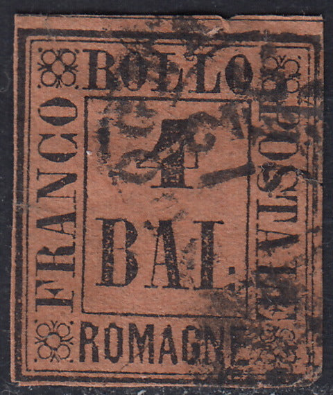 Rom49 - 1859 - Figure in a rectangle, b. 4 fawn used with circular cancellation (5)