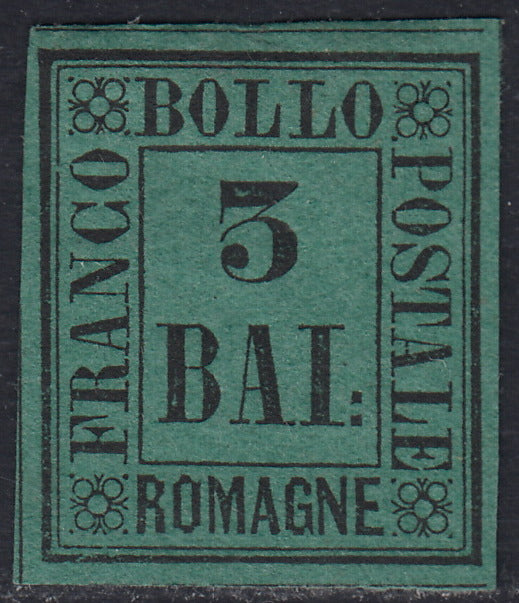 ROM50 - 1859 - Cifra in un rettangolo, 3 baj verde scuro nuovo senza gomma (4).