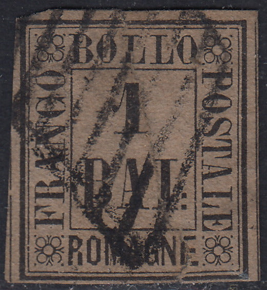ROM52 - 1859 - 1 baj bruno grigio usato con annullo a griglia (2)