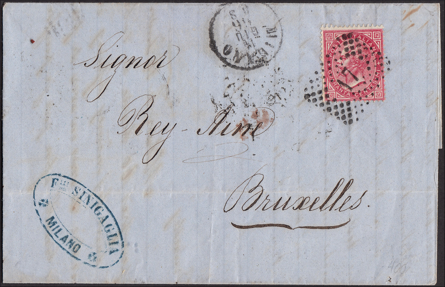 CG46 - 1879 - Issue De La Rue Turin edition c. 30 dark brown on letter from Camogli to Costantiopoli 11/8/78 (T19)