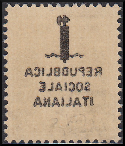 RSI130 - 1944 - Imperiale, c. 30 bruno con soprastampa tipo "k" in nero capovolta invece che tipo "l" in rosso, nuovo gomma integra (492Ba)