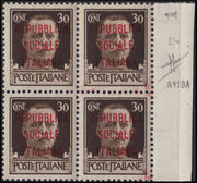 1944 - GNR Brescia Espresso of L. 1.25 complete sheet of 50 copies, new with full gum intact. (19/II).