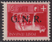 RSI296 - 1944 - GNR tiratura di Verona, L. 5 rossocon soprastampa capovolta nuovo gomma integra (485a)