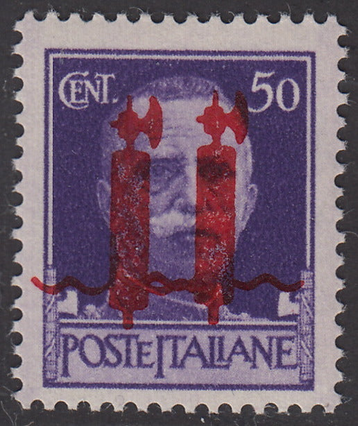 RSI342 - 1944 - Imperiale, c. 50 violetto con doppia soprastampa tipo "l" in rosso invece che tipo "m" in rosso, nuovo gomma integra (493BAb)