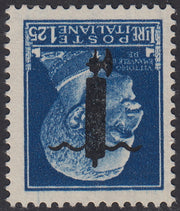 RSI354 - 1944 - Imperiale, L. 1,25 azzurro con soprastampa tipo "l" in nero capovolta invece che in rosso, nuovo gomma integra (495Aa)