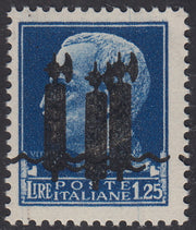 RSI386 - 1944 - Imperiale, L. 1,25 azzurro con tripla soprastampa tipo "l" in nero invece che in rosso, nuovo gomma integra (495Ag)