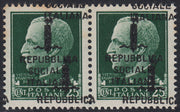 1944 - Imperiale c. 25 verde coppia orizzontale con doppia soprastampa tipo "k" di cui una fortemente spostata a destra e in alto (491fa)