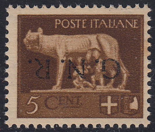 1944 - Imperial c. 5 brown with GNR Verona overprint in black upside down, new with intact rubber (470a)