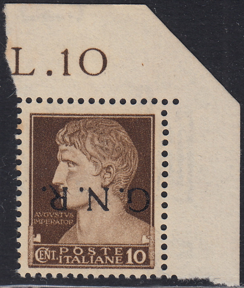 1944 - Imperial c. 10 brown with GNR Verona overprint in black upside down, new with intact gum (471a)