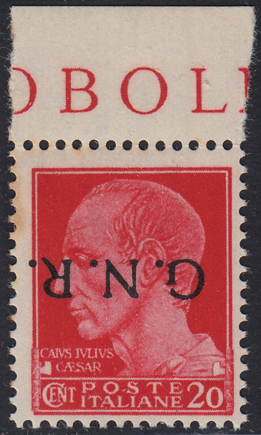 1944 - Imperial c. 20 carmine with GNR Verona overprint in black upside down, new with rubber (473a)