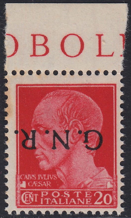 1944 - Imperial c. 20 carmine with GNR Verona overprint in black upside down, new with rubber (473a)