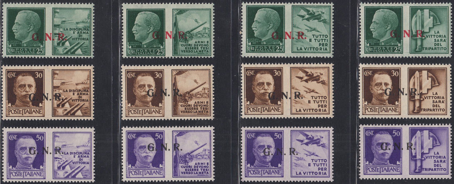 RSI539 - 1944 - War propaganda, series of 12 copies with GNR overprint, Brescia II edition, new type intact (13/II - 24/II)