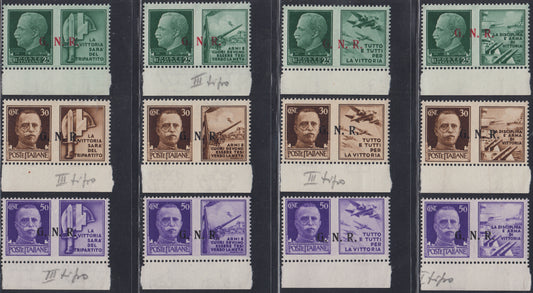 RSI540 - 1944 - War propaganda, series of 12 copies with GNR overprint, Brescia III edition, new type intact (13/III - 24/III)