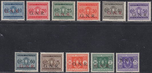 RSI552 - 1944 - Kingdom tax stamps overprinted GNR Brescia of the 1st type complete new series with intact rubber (47/I - 57/I)