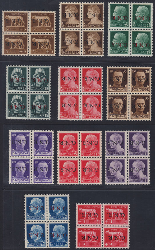 RSI554 - 1944 - Imperiale di Regno overprinted GNR Verona edition upside down, series of 12 new values ​​with intact gum (470a/475a + 477a/480a + 485a).