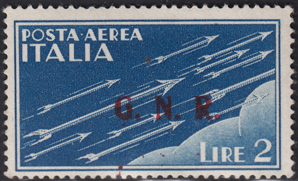 RSI5947 - 1944 - GNR tiratura di Brescia, Posta Aerea L. 2 azzurro con soprastampa del II tipo nuovo con gomma integra (122/II)