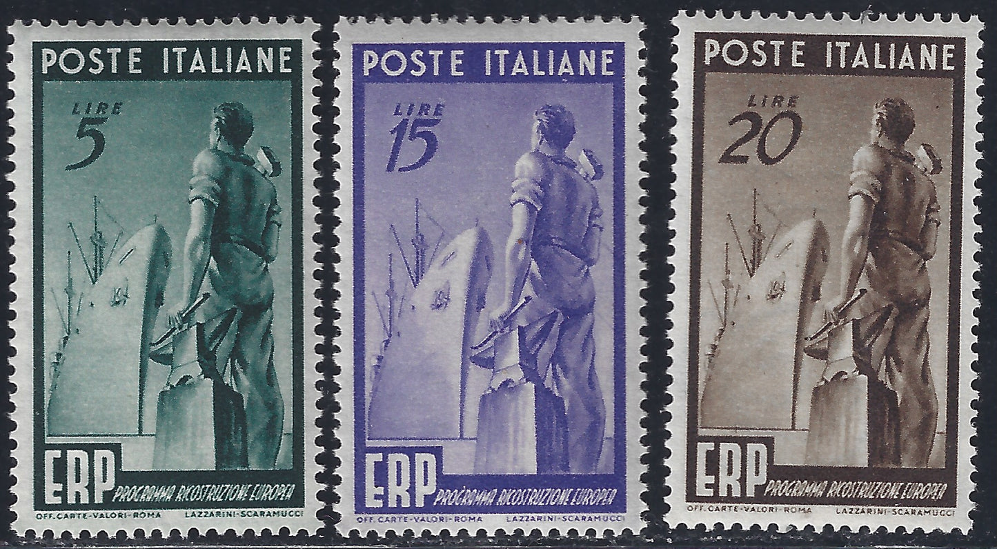 Rep21 - 1949 - Program for the Reconstruction of Europe, series of the three new values ​​with intact rubber (601/603)