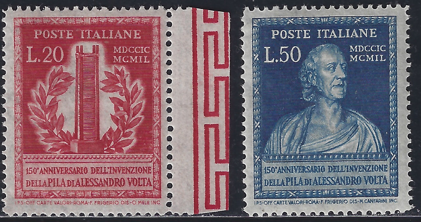 Rep23 - 1949 - 150th anniversary of the invention of the Electric Battery, complete set of two new intact rubber values ​​(611/612)