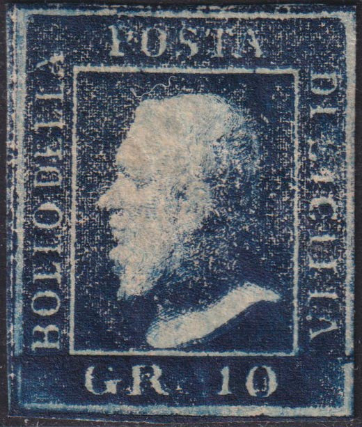 1859 - 10 grana indaco nero carta di Napoli nuovo con gomma originale (12a)